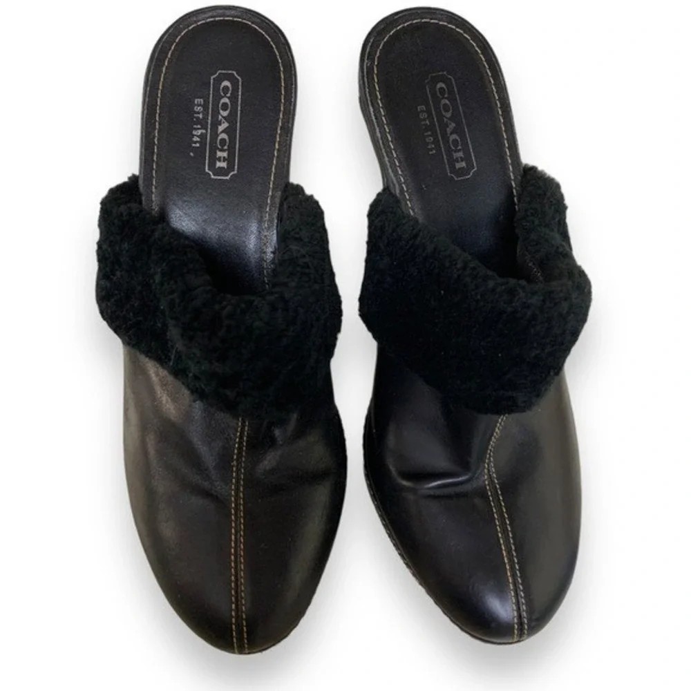 COACH - High Heel Mule Slip On Clog Faux Fur -4" heel - Black- Sz 9 - Picture 4 of 9